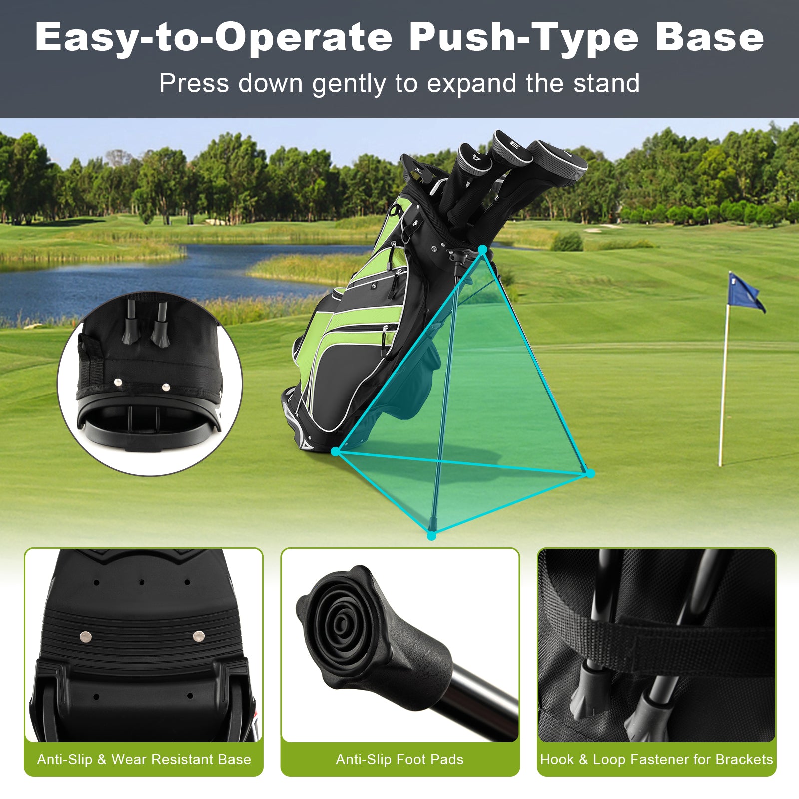 Golf Stand Cart Bag with 6 Way Divider Carry Pockets-GreenÂ