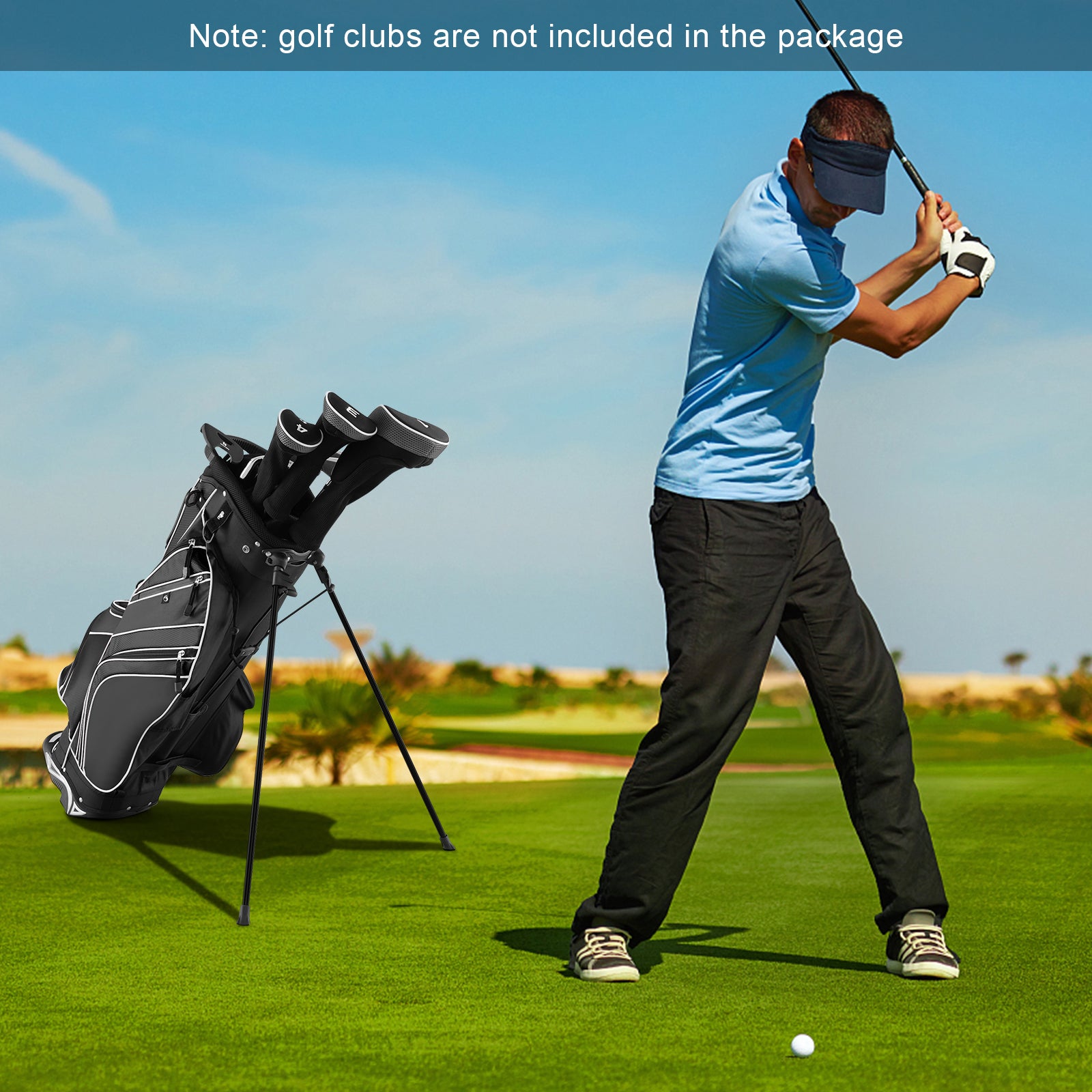 Golf Stand Cart Bag with 6 Way Divider Carry Pockets-BlackÂ