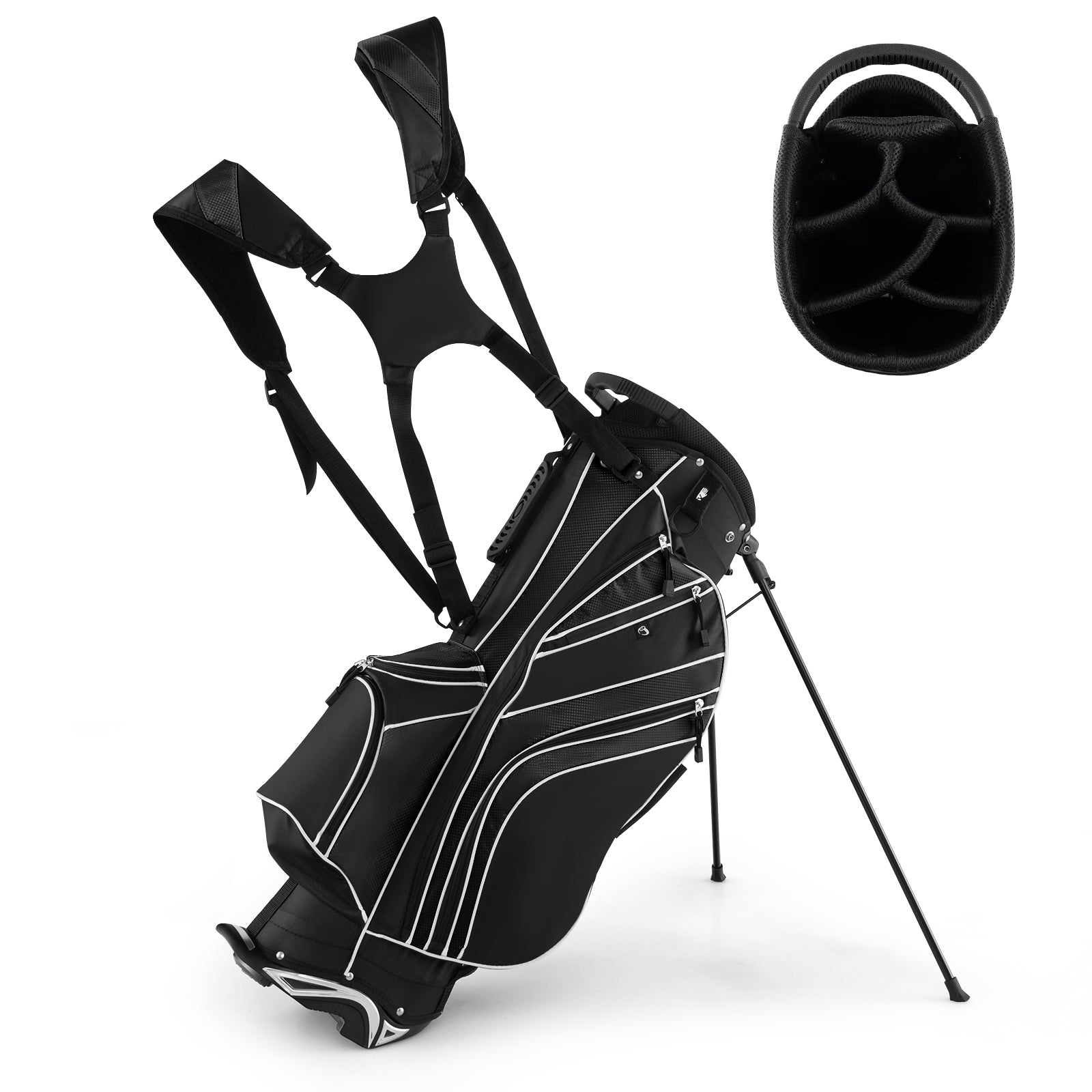 Golf Stand Cart Bag with 6 Way Divider Carry Pockets-BlackÂ