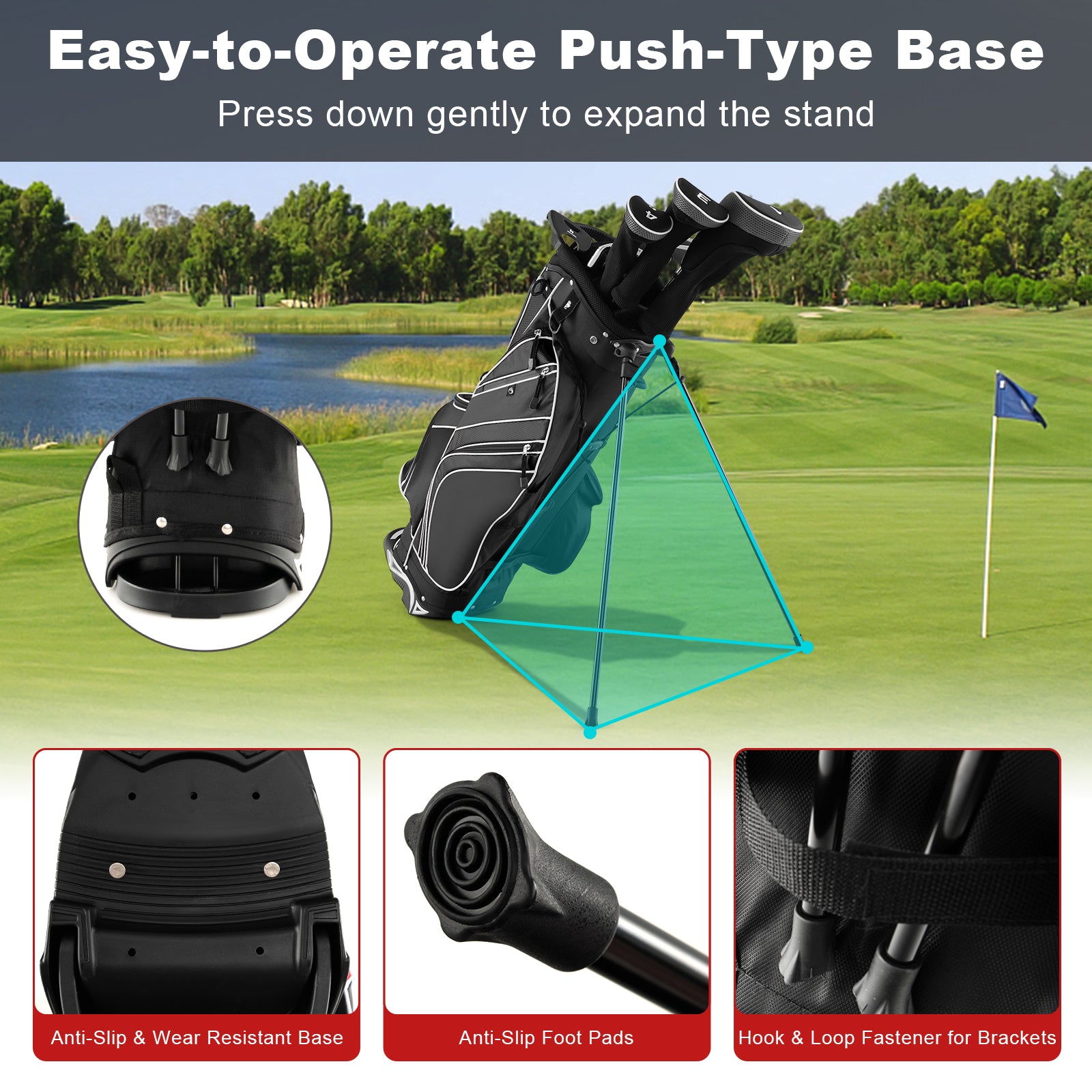 Golf Stand Cart Bag with 6 Way Divider Carry Pockets-BlackÂ