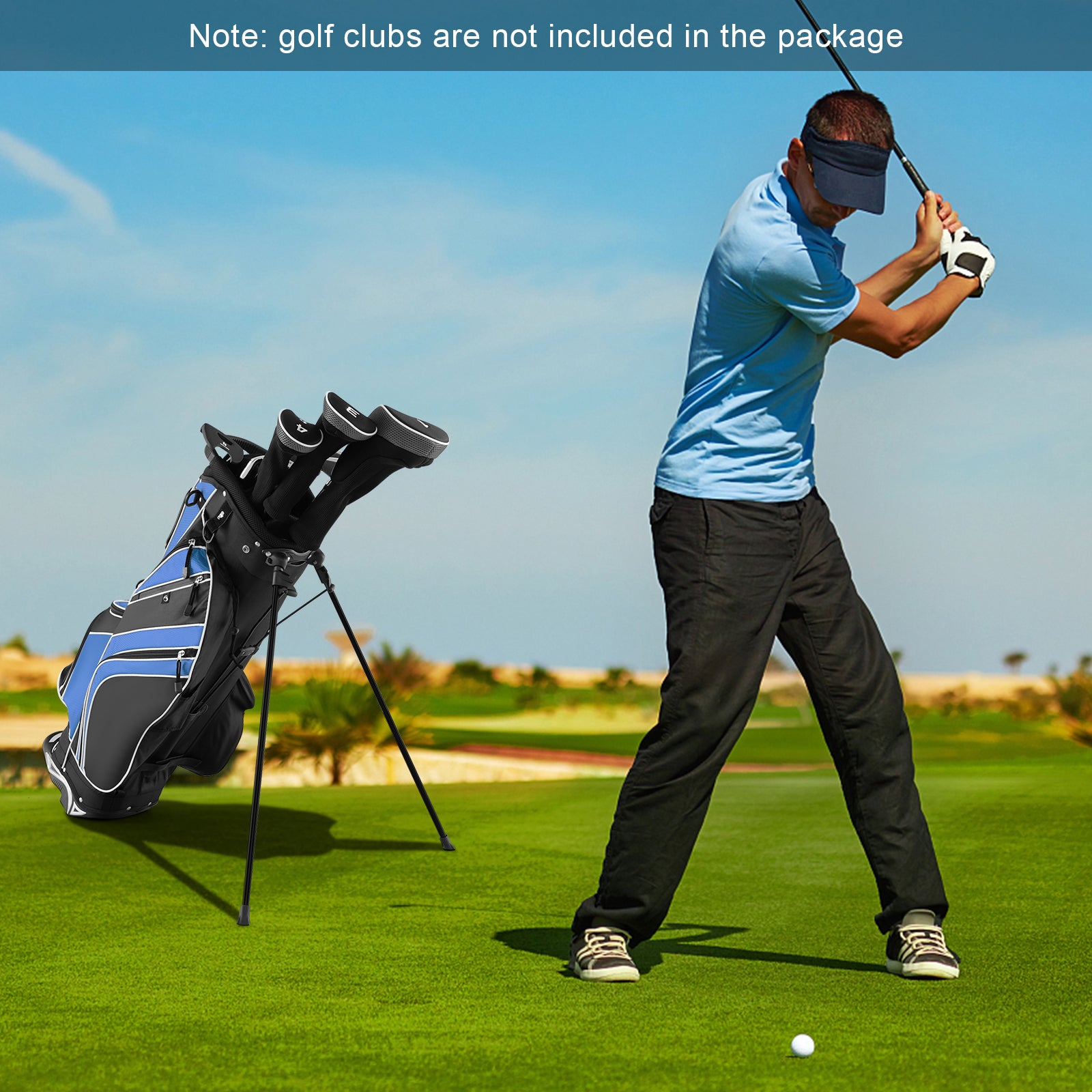 Golf Stand Cart Bag with 6-Way Divider Carry Pockets-BlueÂ