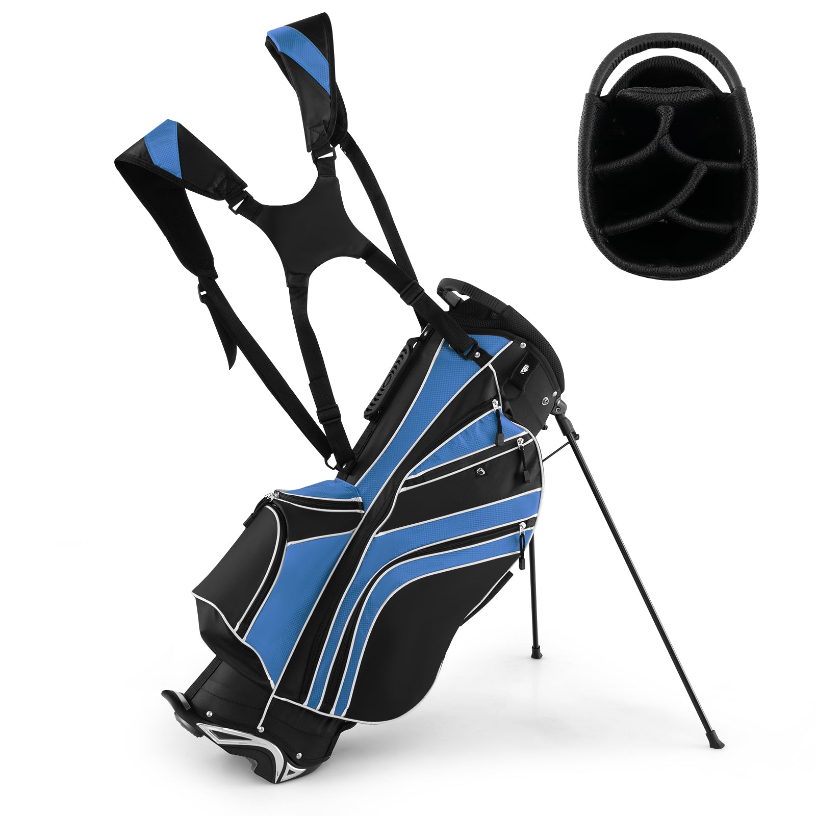 Golf Stand Cart Bag with 6-Way Divider Carry Pockets-BlueÂ