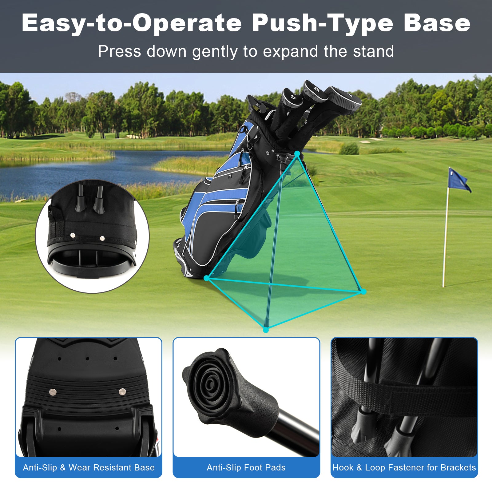 Golf Stand Cart Bag with 6-Way Divider Carry Pockets-BlueÂ