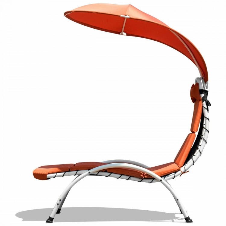 Patio Hanging Swing Hammock Chaise Lounger Chair with Canopy-Orange