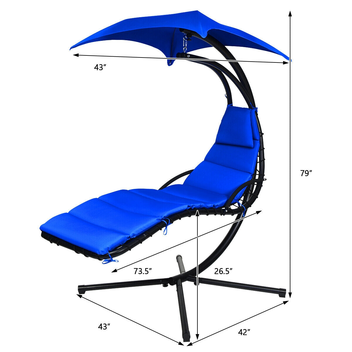 Hanging Stand Chaise Lounger Swing Chair with Pillow-NavyÂ