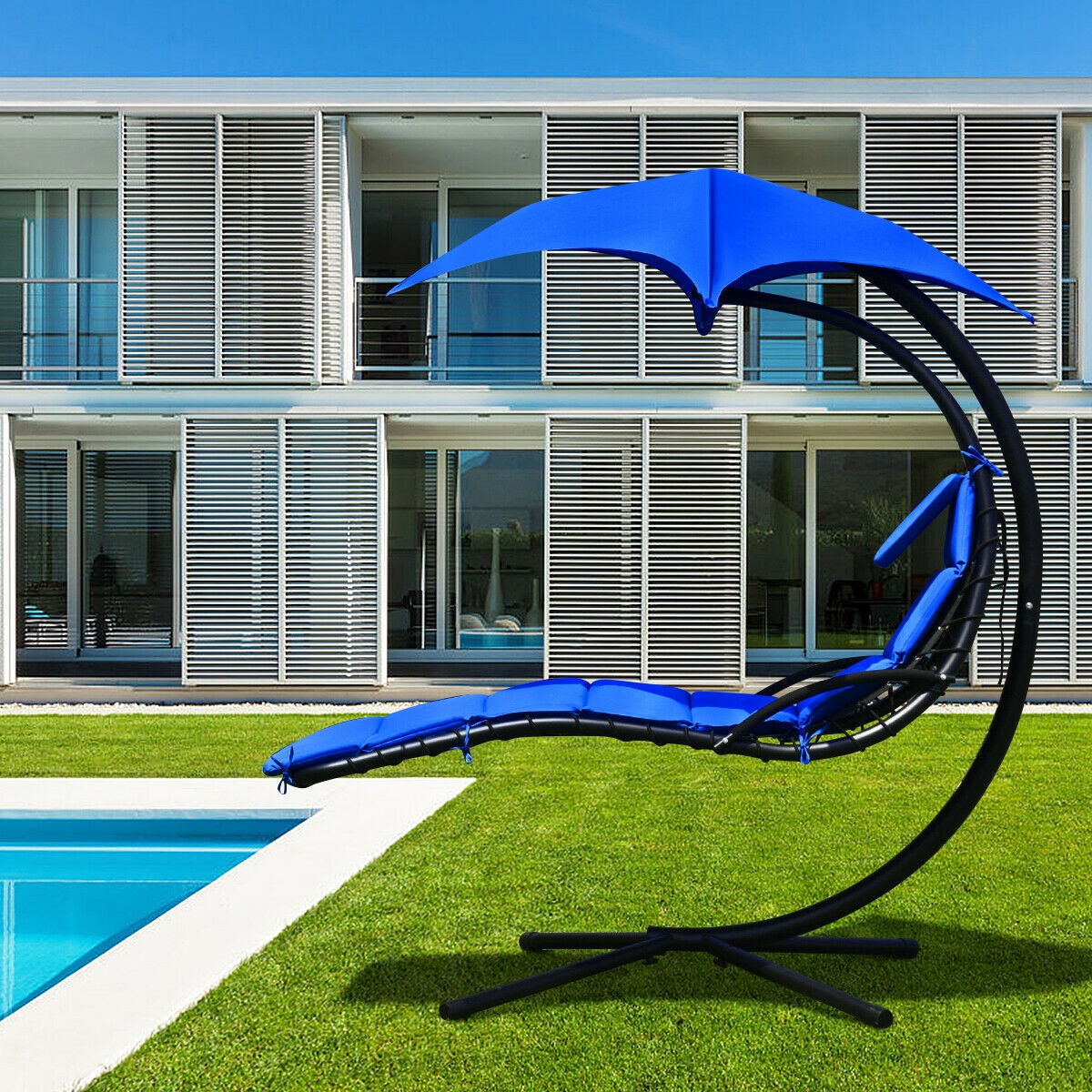Hanging Stand Chaise Lounger Swing Chair with Pillow-NavyÂ