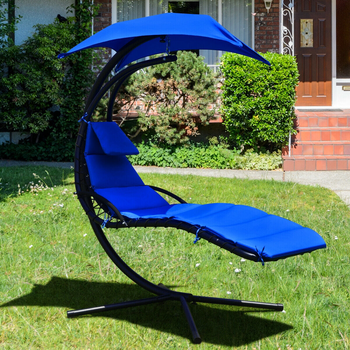 Hanging Stand Chaise Lounger Swing Chair with Pillow-NavyÂ