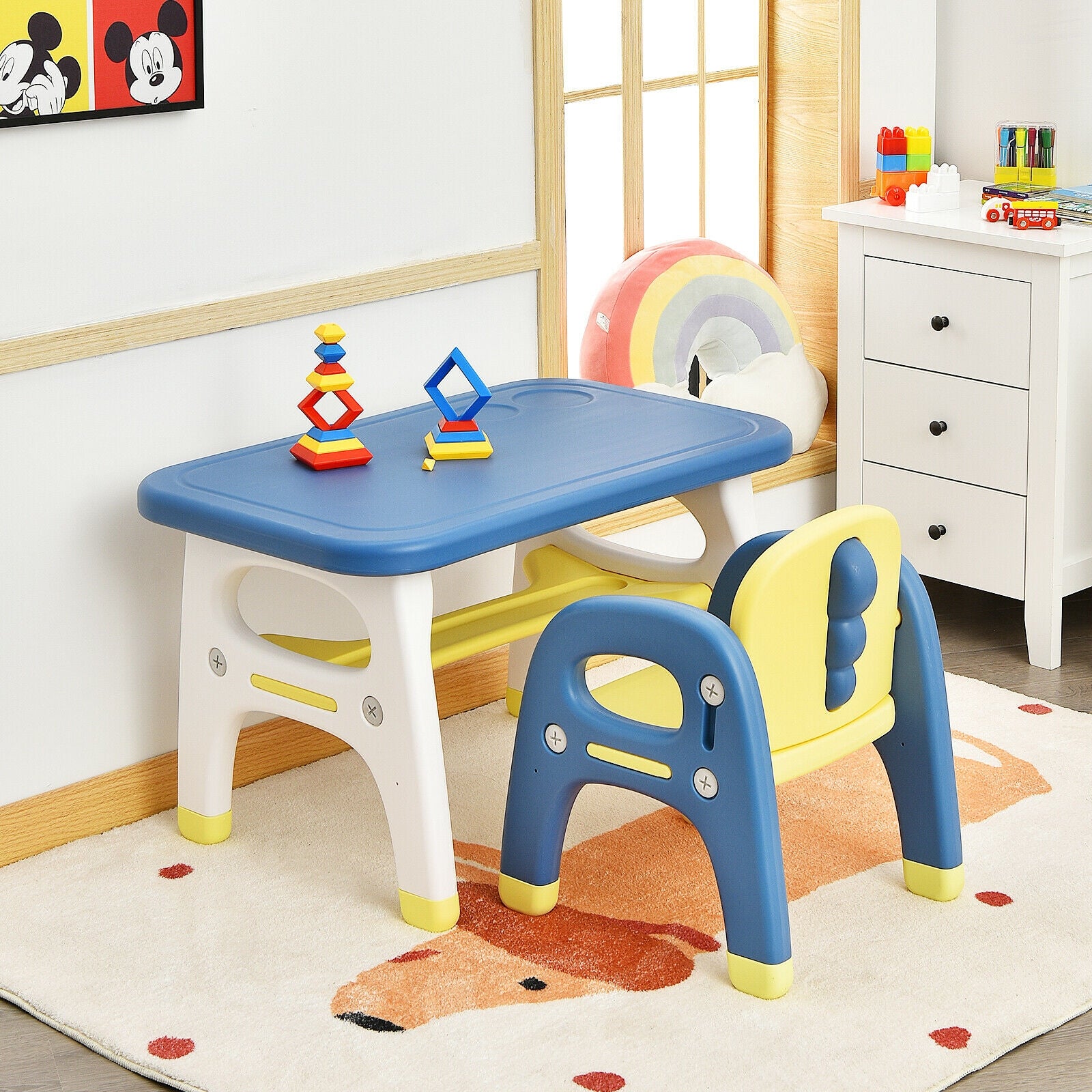 Kids Activity Table and Chair Set with Montessori Toys for Preschool and Kindergarten-BlueÂ