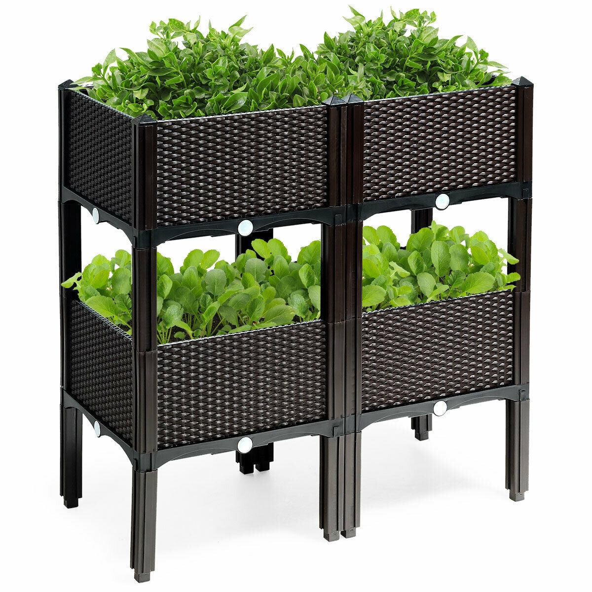 Set of 4 Elevated Flower Vegetable Herb Grow Planter Box-BrownÂ