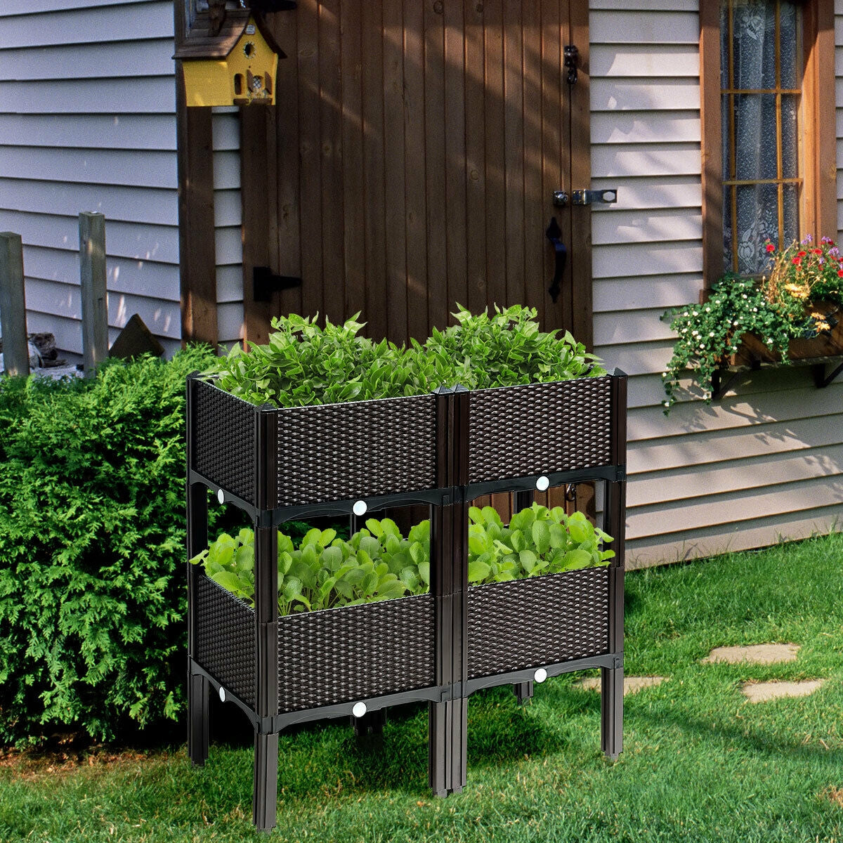 Set of 4 Elevated Flower Vegetable Herb Grow Planter Box-BrownÂ