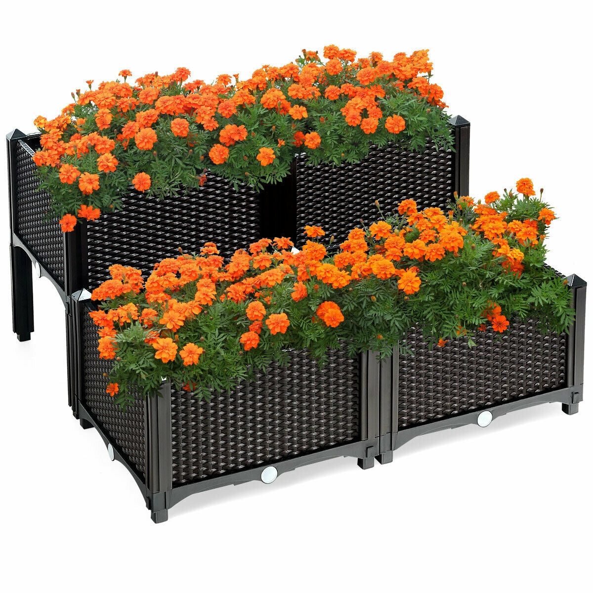 Set of 4 Elevated Flower Vegetable Herb Grow Planter Box-BrownÂ