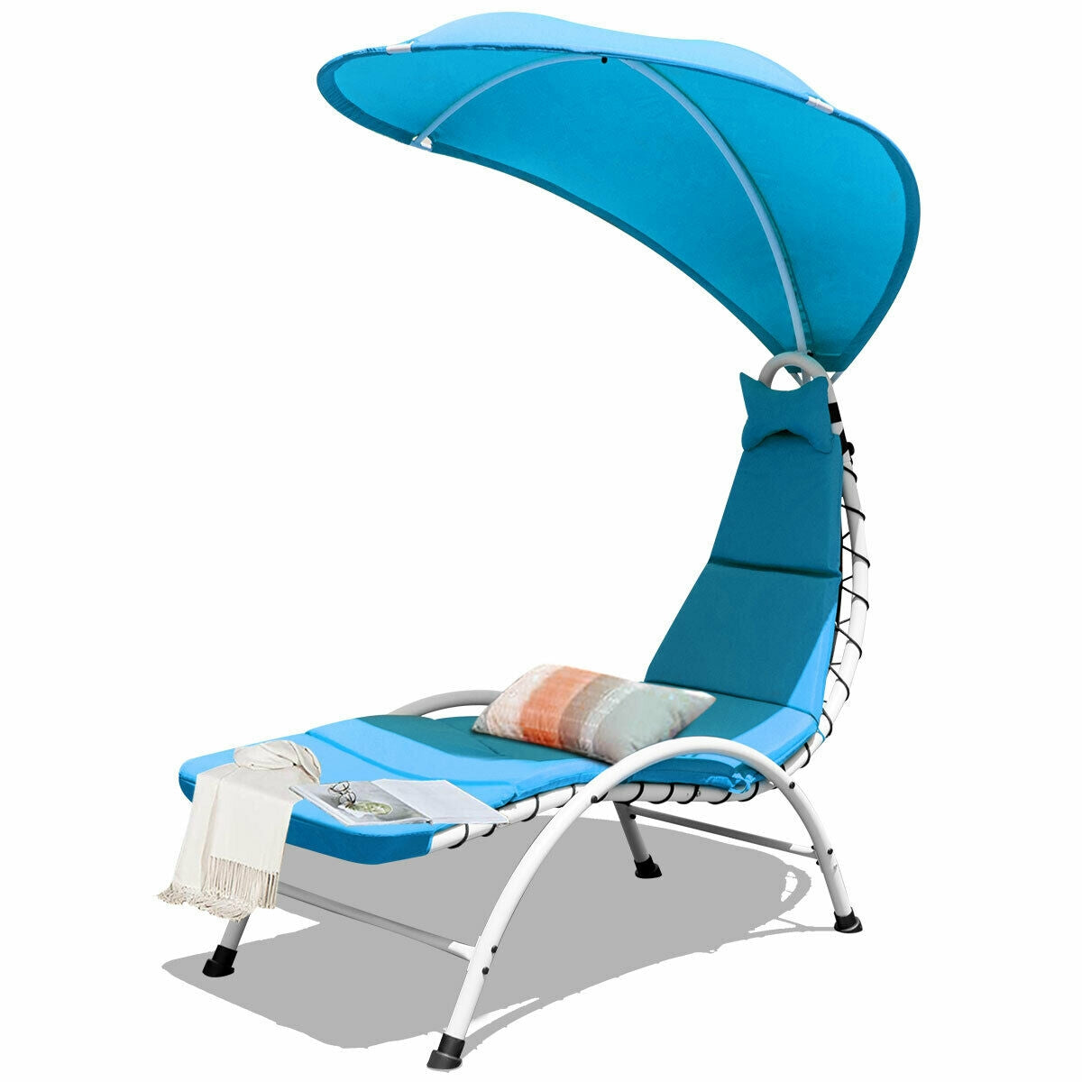 Patio Hanging Swing Hammock Chaise Lounger Chair with Canopy-BlueÂ