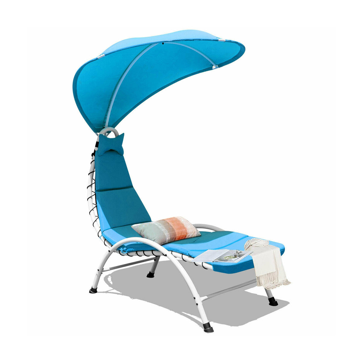 Patio Hanging Swing Hammock Chaise Lounger Chair with Canopy-BlueÂ