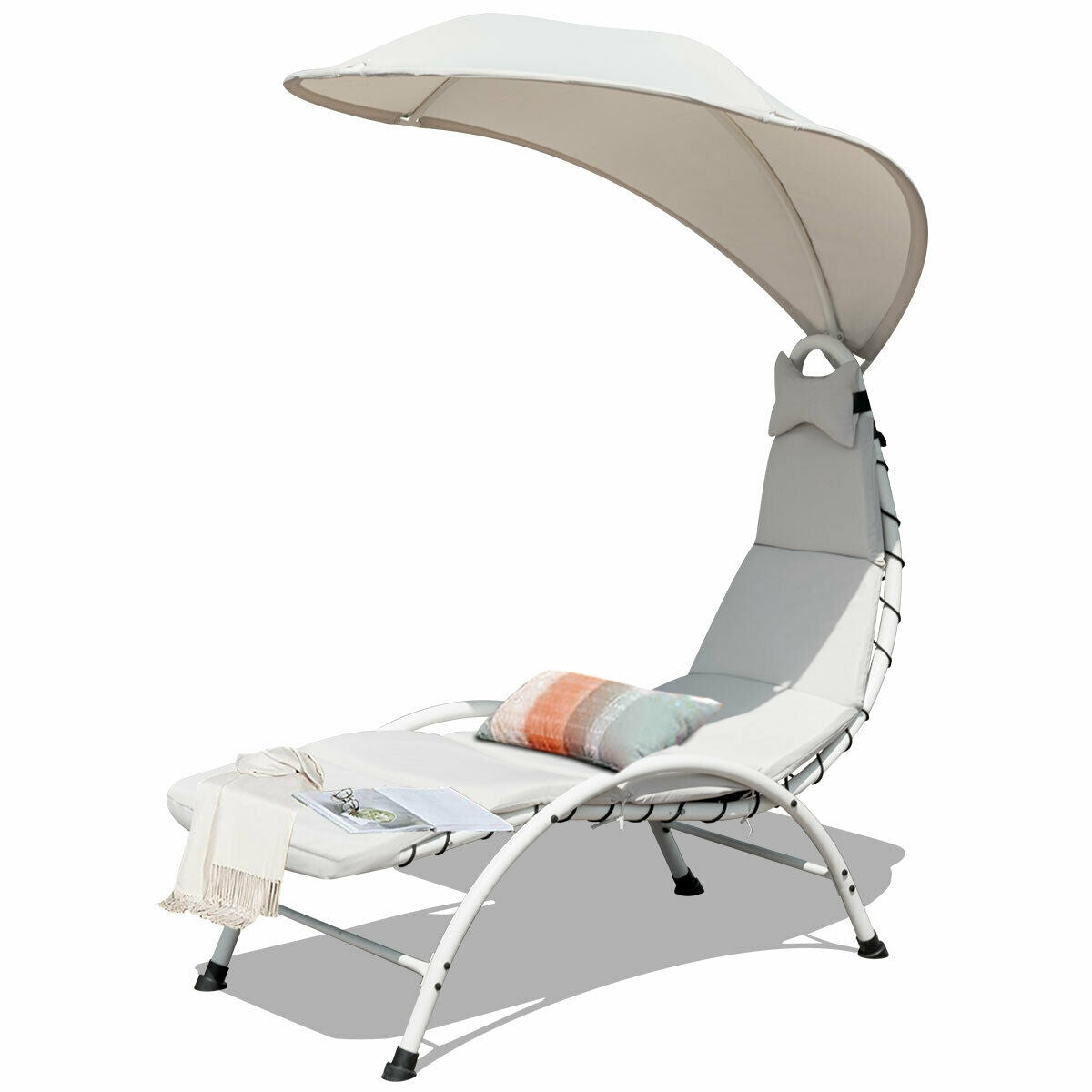 Patio Hanging Swing Hammock Chaise Lounger Chair with Canopy-BeigeÂ