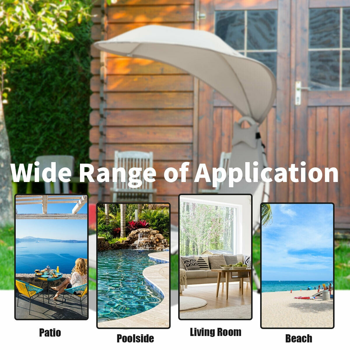 Patio Hanging Swing Hammock Chaise Lounger Chair with Canopy-BeigeÂ