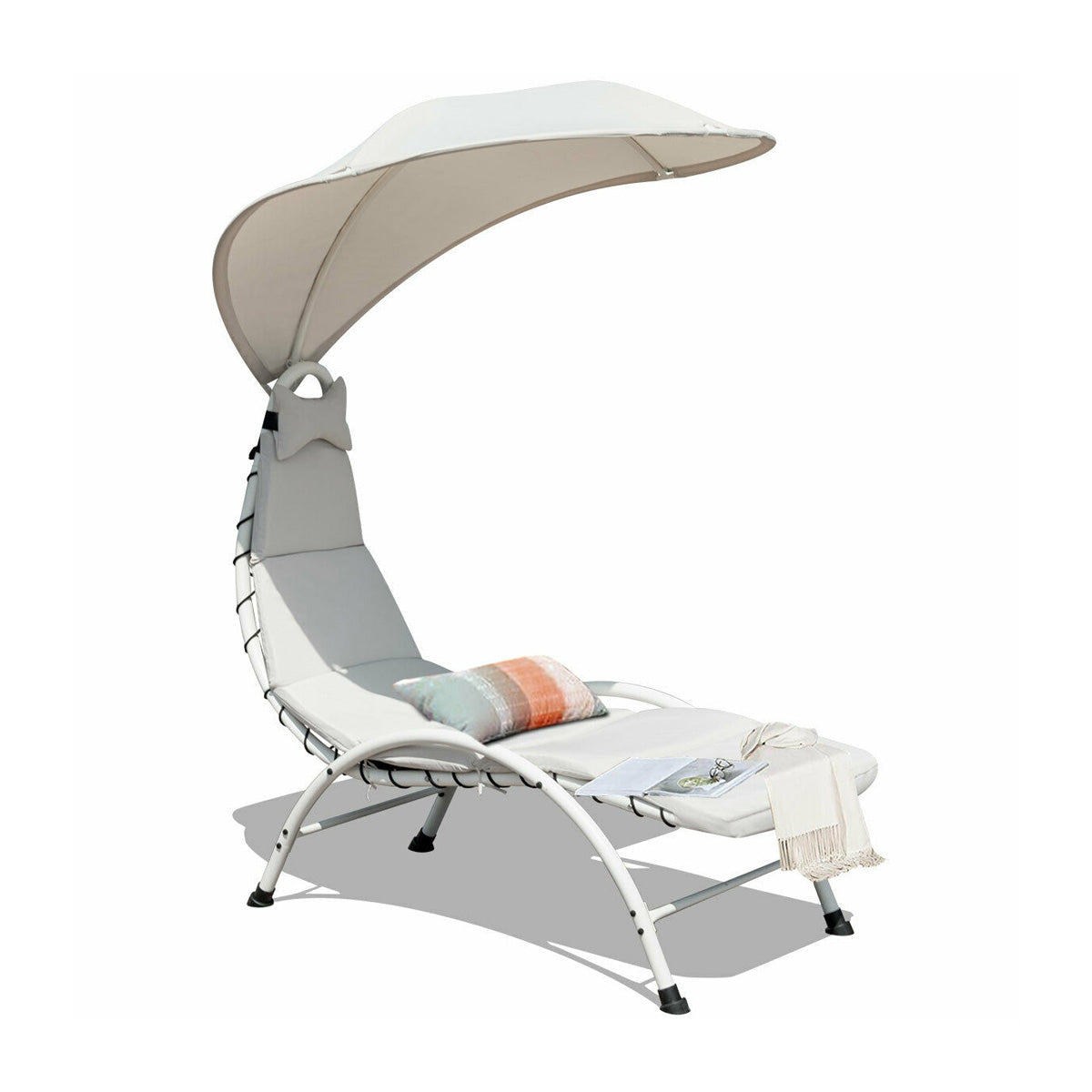 Patio Hanging Swing Hammock Chaise Lounger Chair with Canopy-BeigeÂ