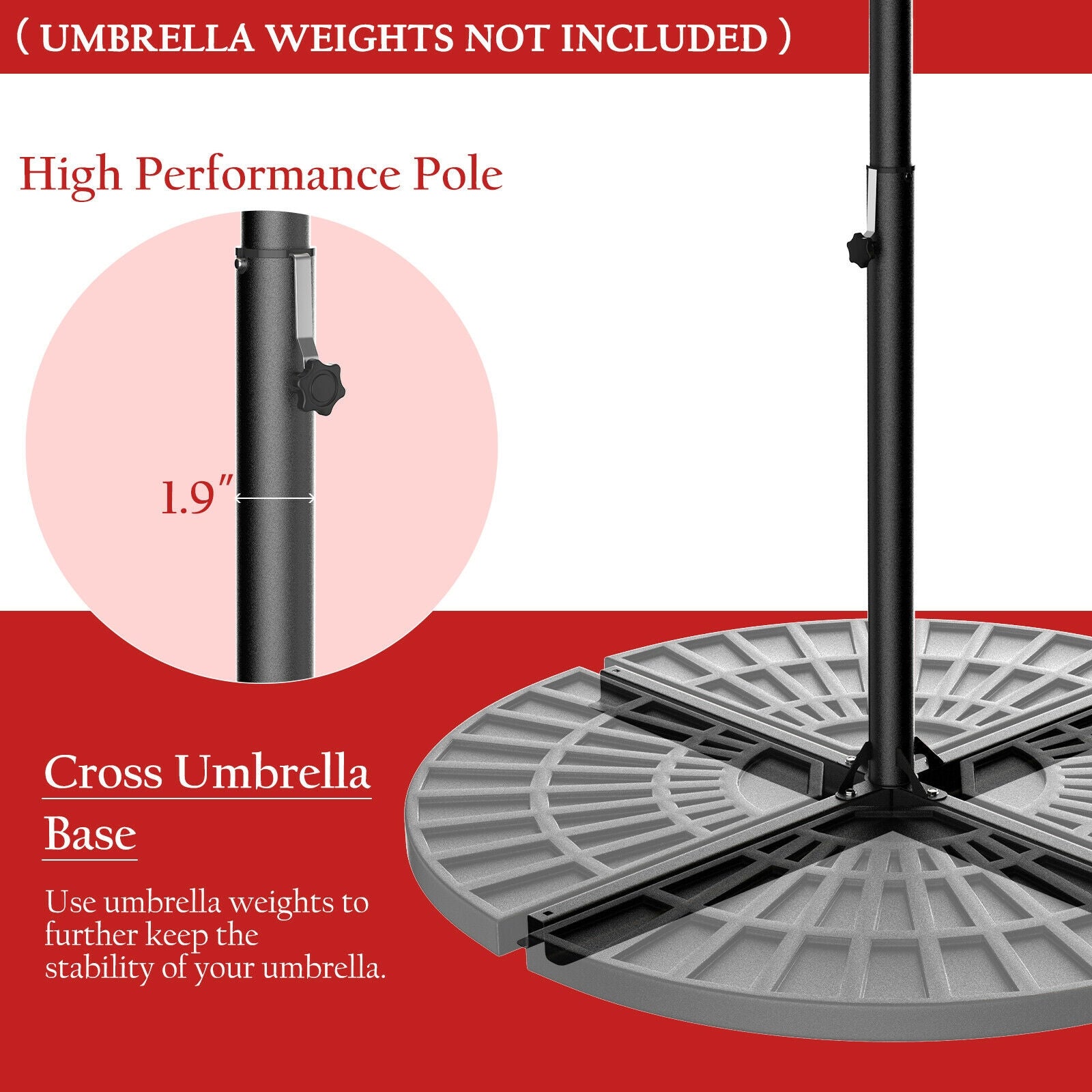10 Feet Patio Hanging Solar LED Umbrella Sun Shade with Cross Base-BurgundyÂ