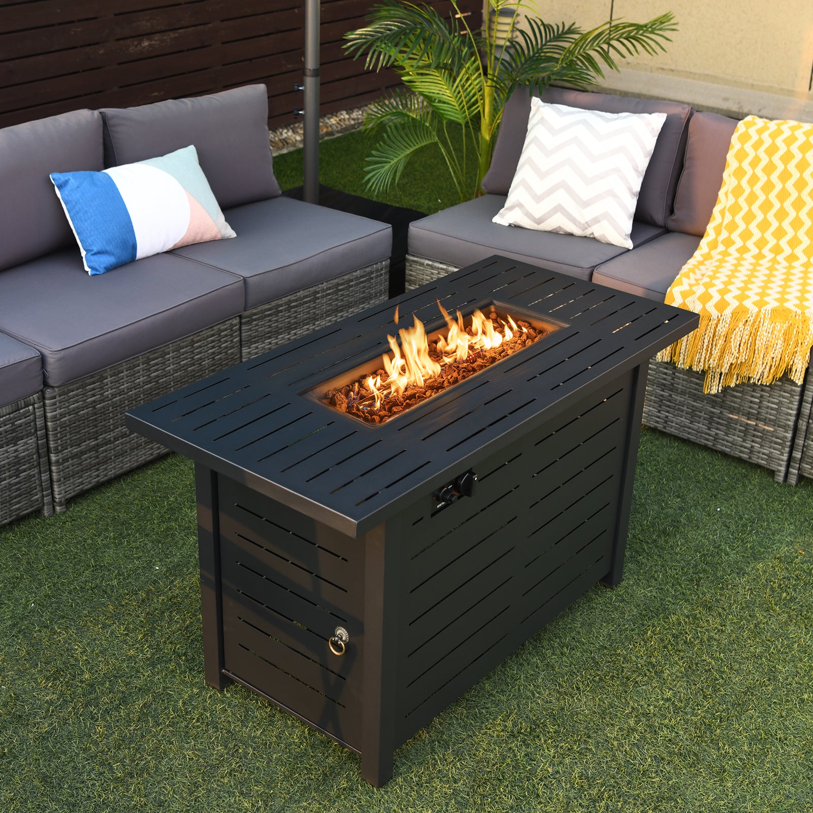 42 Inch 60 000 BTU Rectangular Propane Fire Pit Table with Waterproof CoverÂ