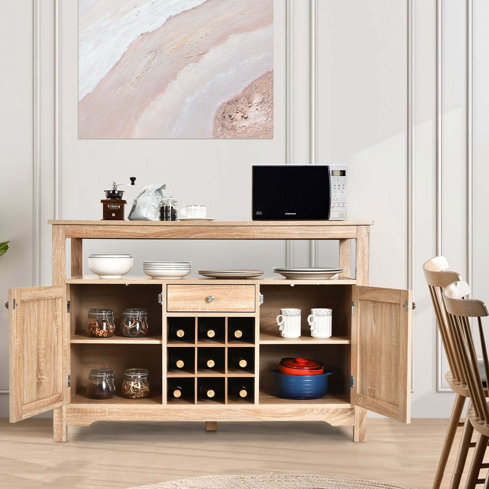 Buffet Server Sideboard Wine Cabinet Console-NaturalÂ
