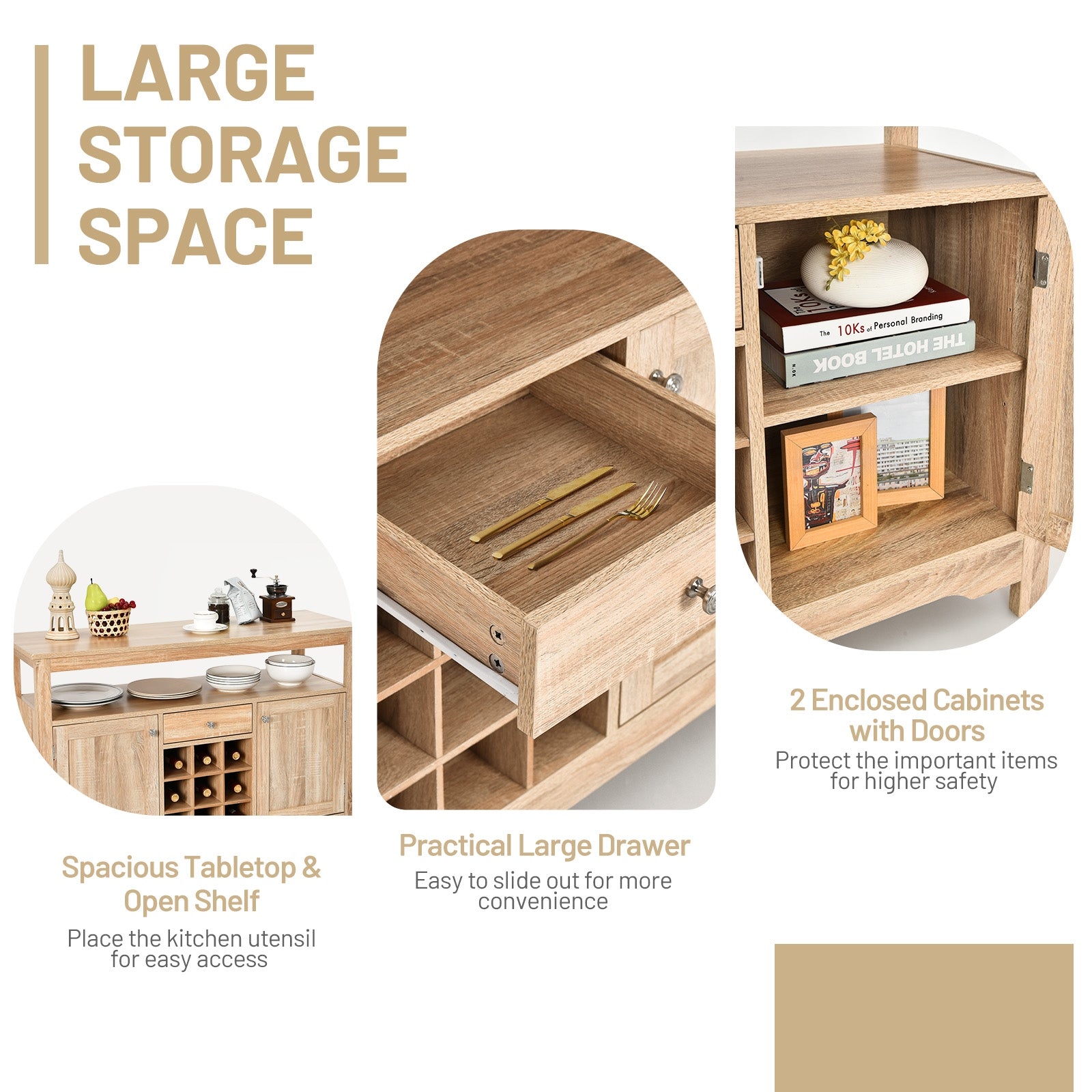 Buffet Server Sideboard Wine Cabinet Console-NaturalÂ