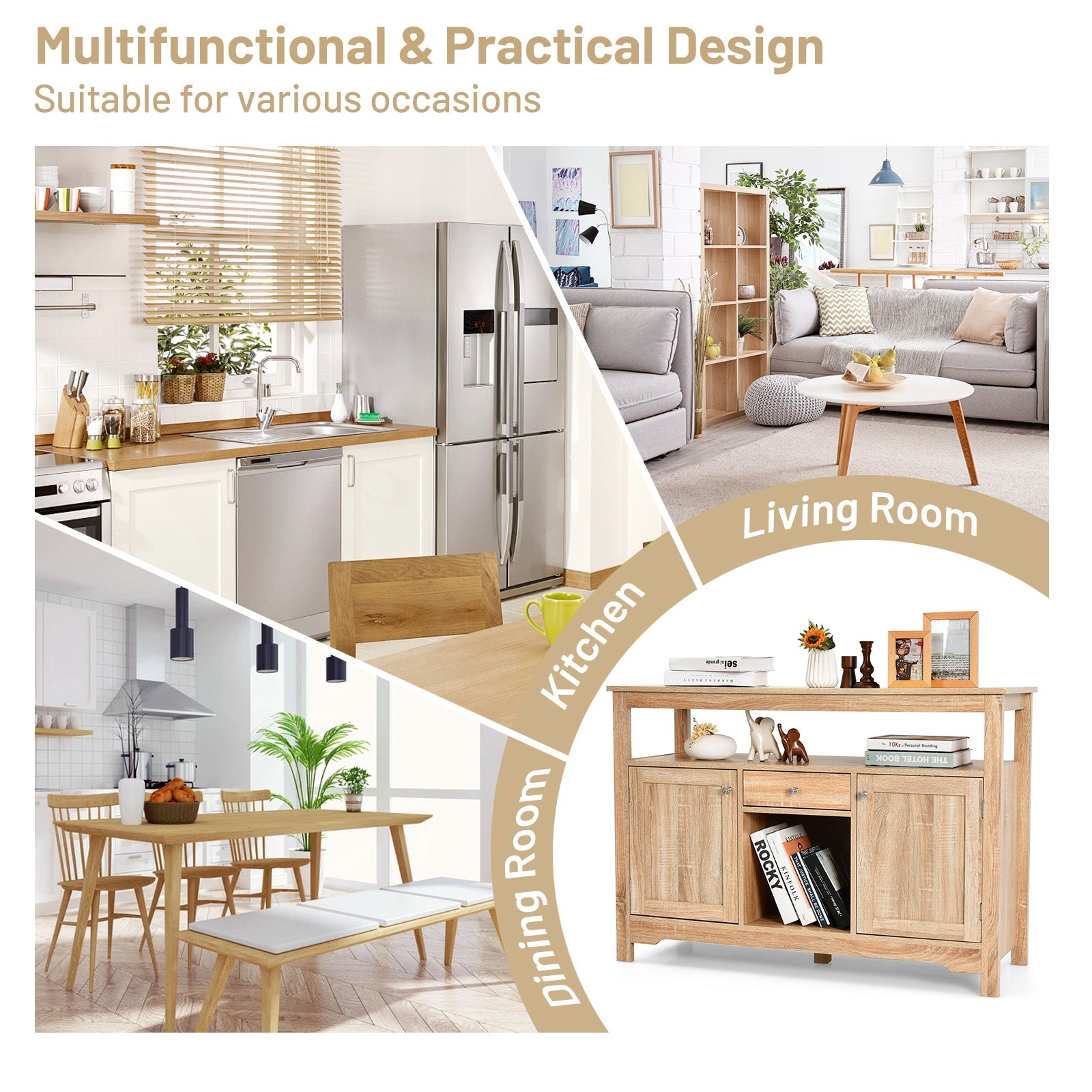 Buffet Server Sideboard Wine Cabinet Console-NaturalÂ