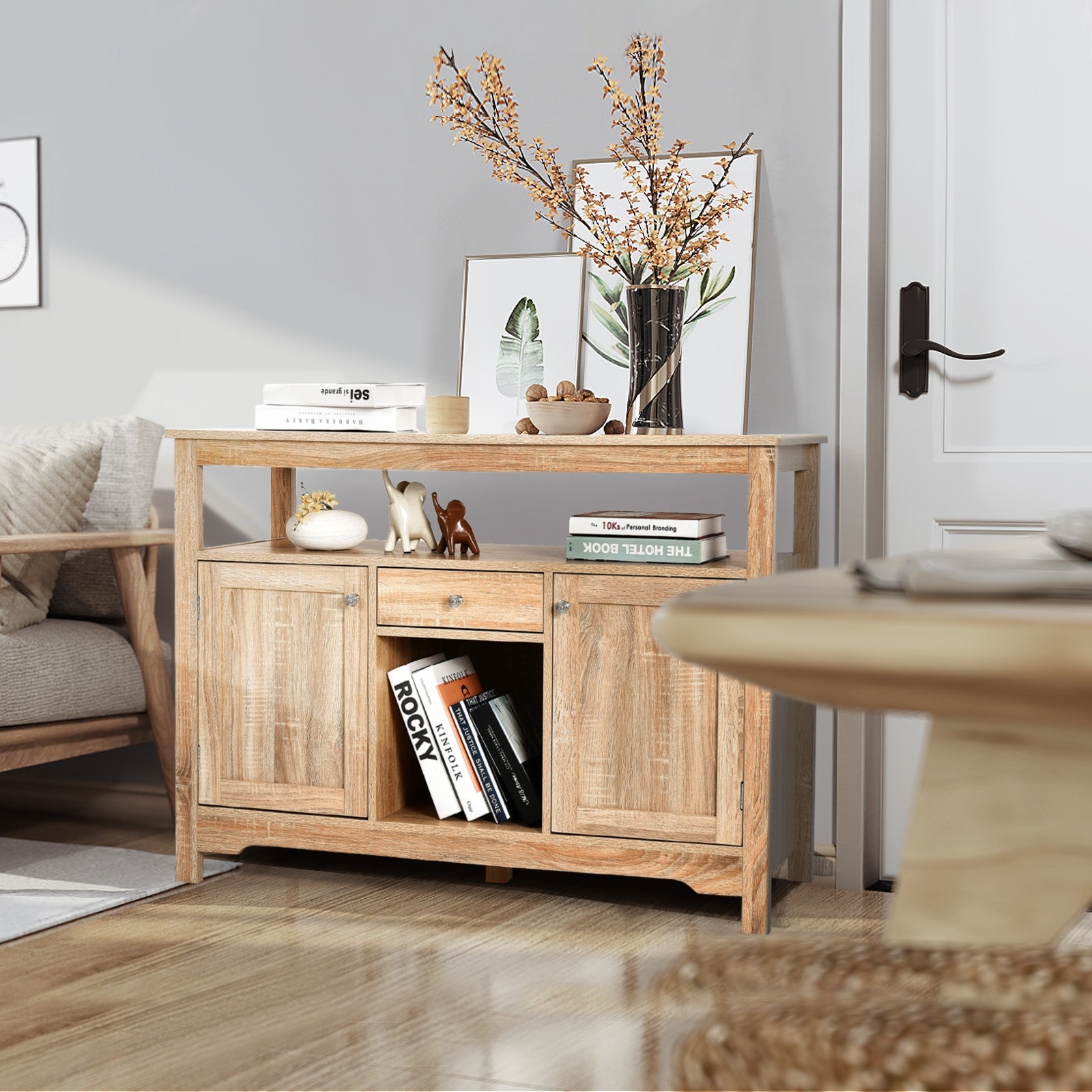 Buffet Server Sideboard Wine Cabinet Console-NaturalÂ