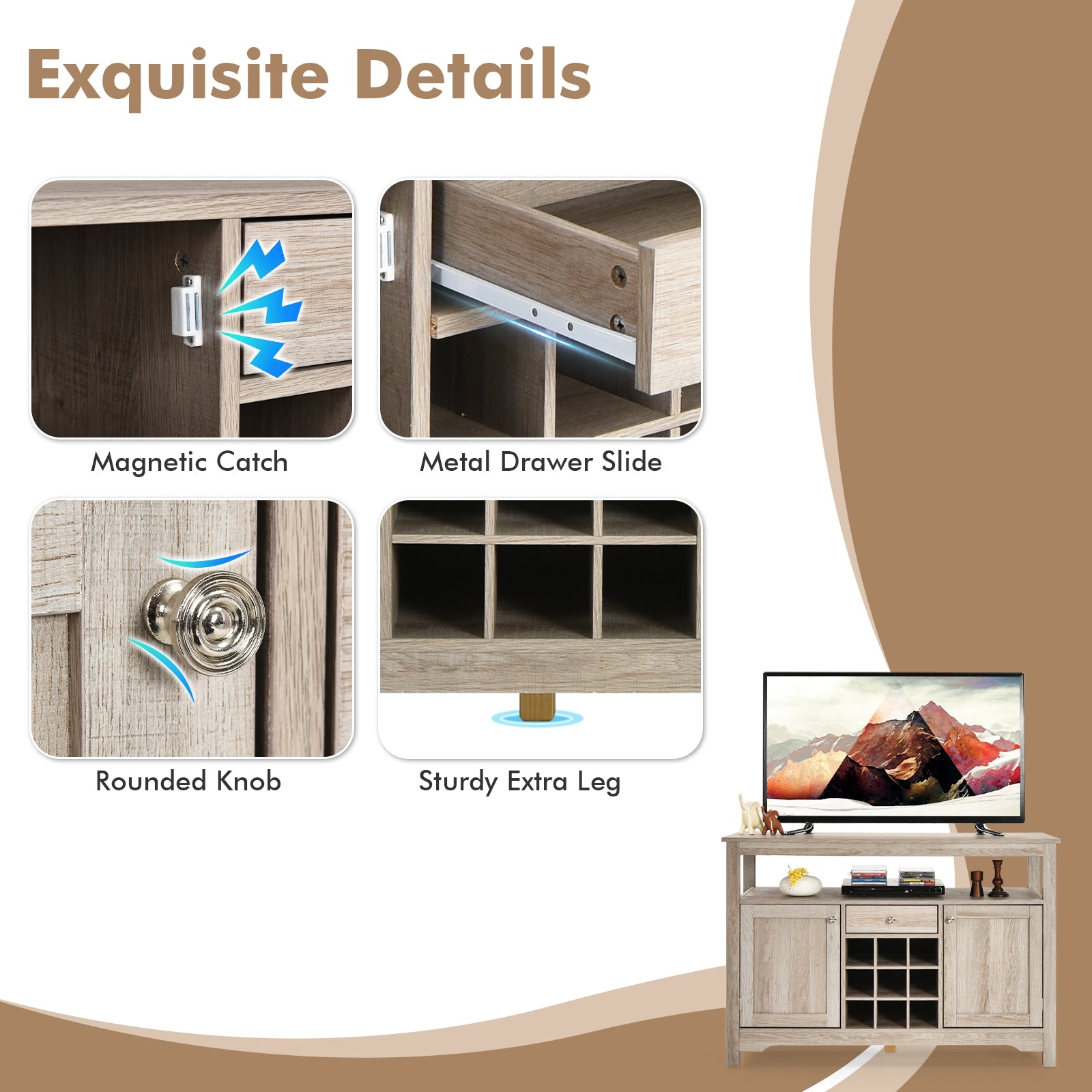 Buffet Server Sideboard Wine Cabinet Console-GrayÂ