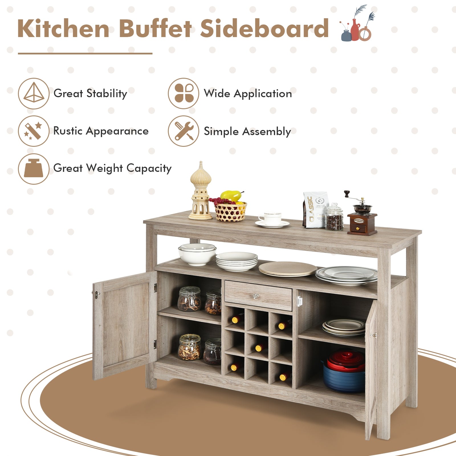 Buffet Server Sideboard Wine Cabinet Console-GrayÂ
