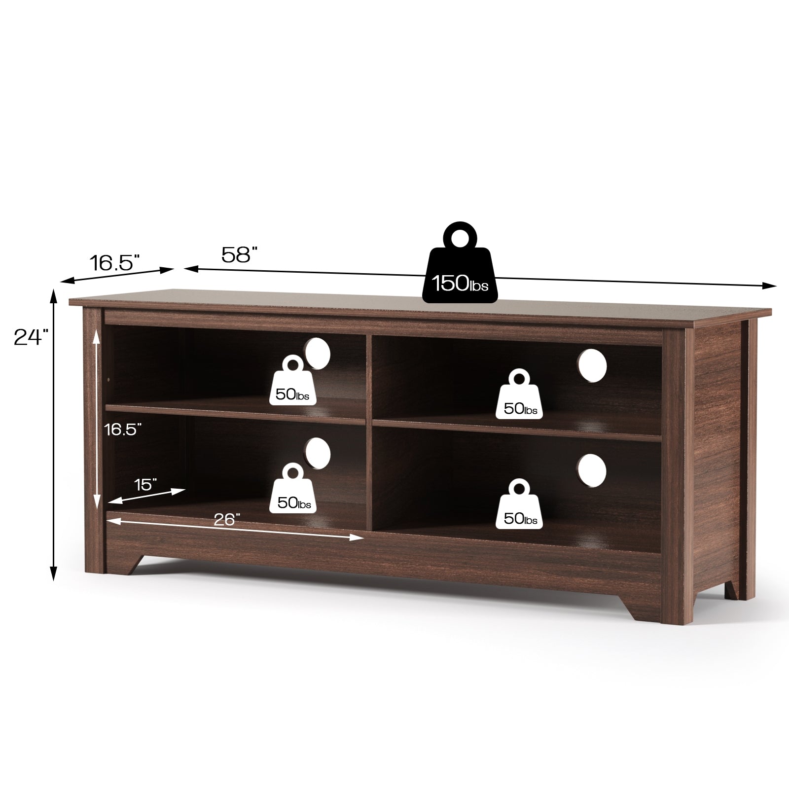 58 Inch Wooden Entertainment Media Center TV StandÂ
