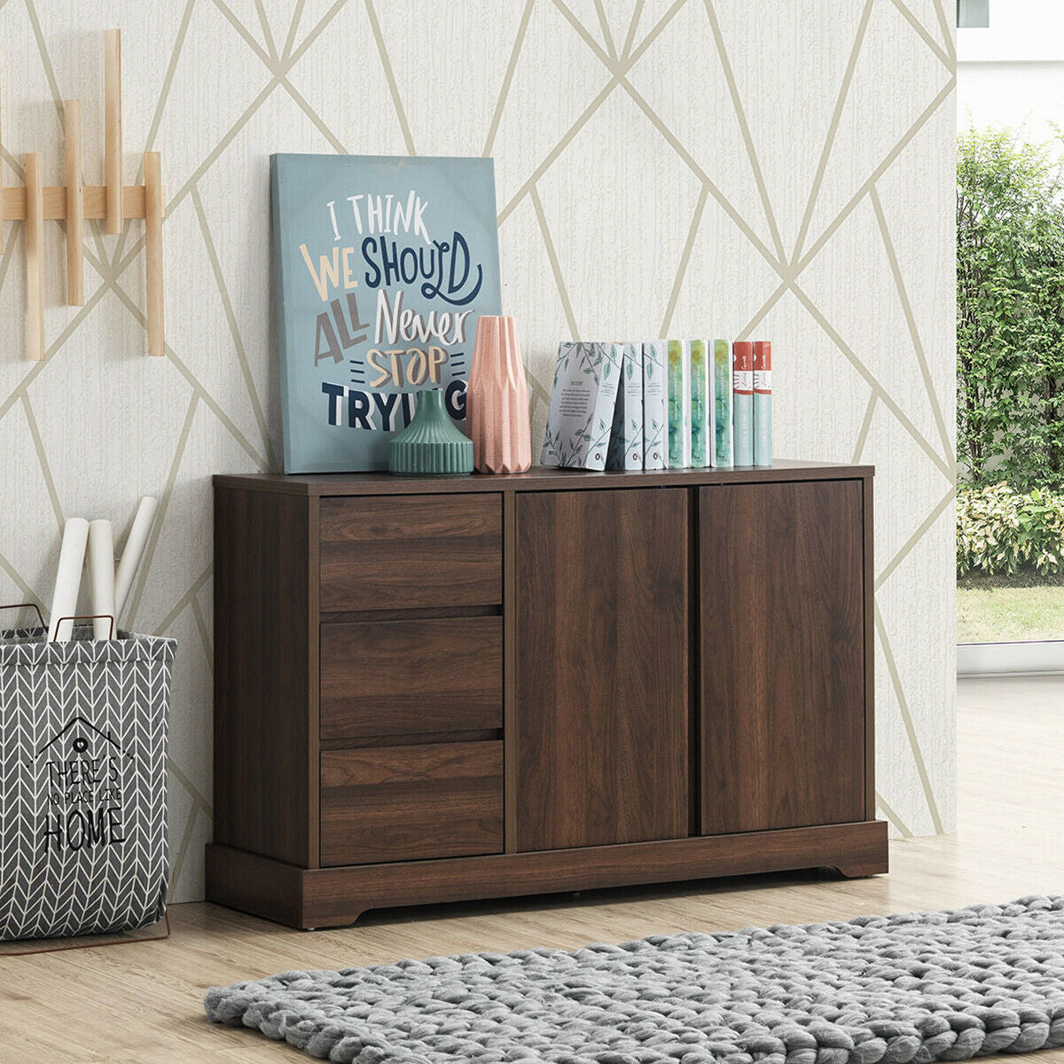 Buffet Sideboard Storage Console Table with 3 Drawers and 2-Door CabinetsÂ
