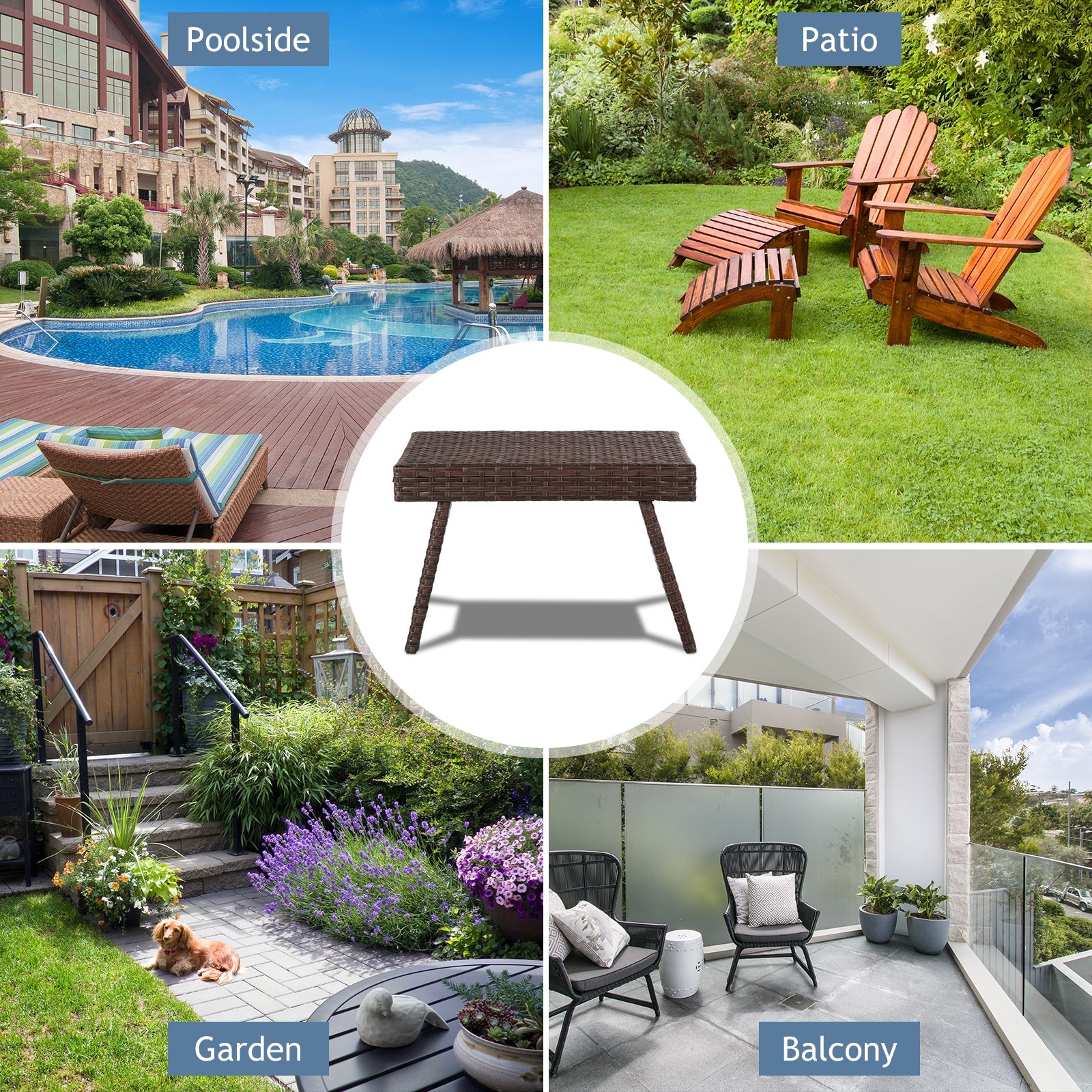 Folding PE Rattan Side Coffee Table Patio Garden Furniture-BrownÂ