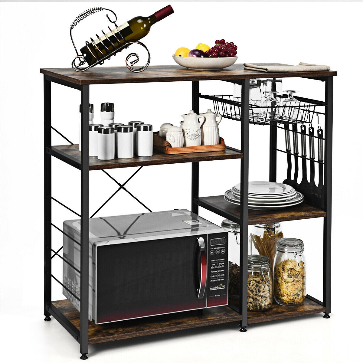 Industrial Kitchen Baker's Rack Microwave Shelf with 6 HooksÂ