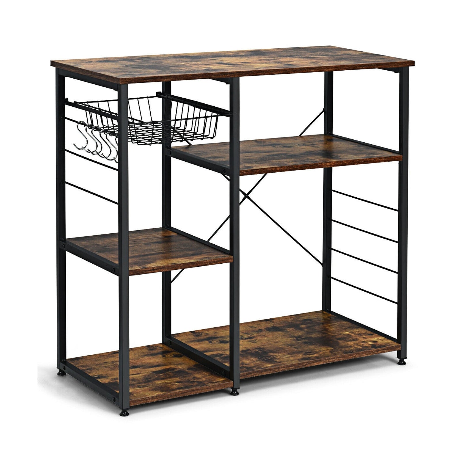 Industrial Kitchen Baker's Rack Microwave Shelf with 6 HooksÂ
