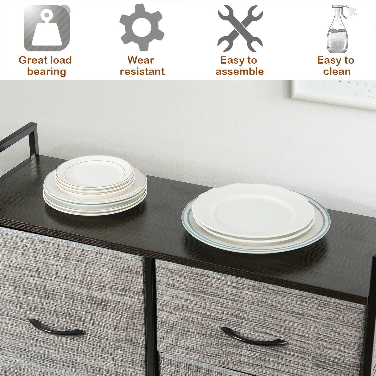 5 Fabric Drawers Dresser with Metal Frame and Wooden TopÂ