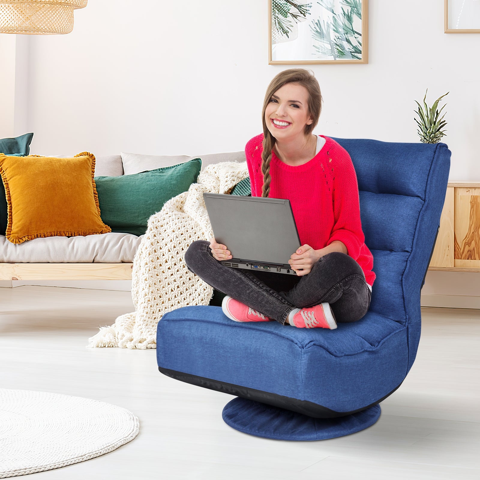 5-Position Folding Floor Gaming Chair-NavyÂ