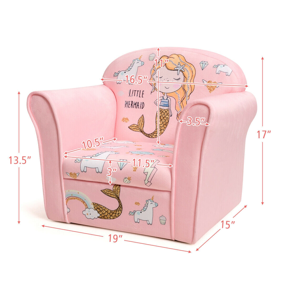 Kids Mermaid Armrest Couch Upholstered SofaÂ