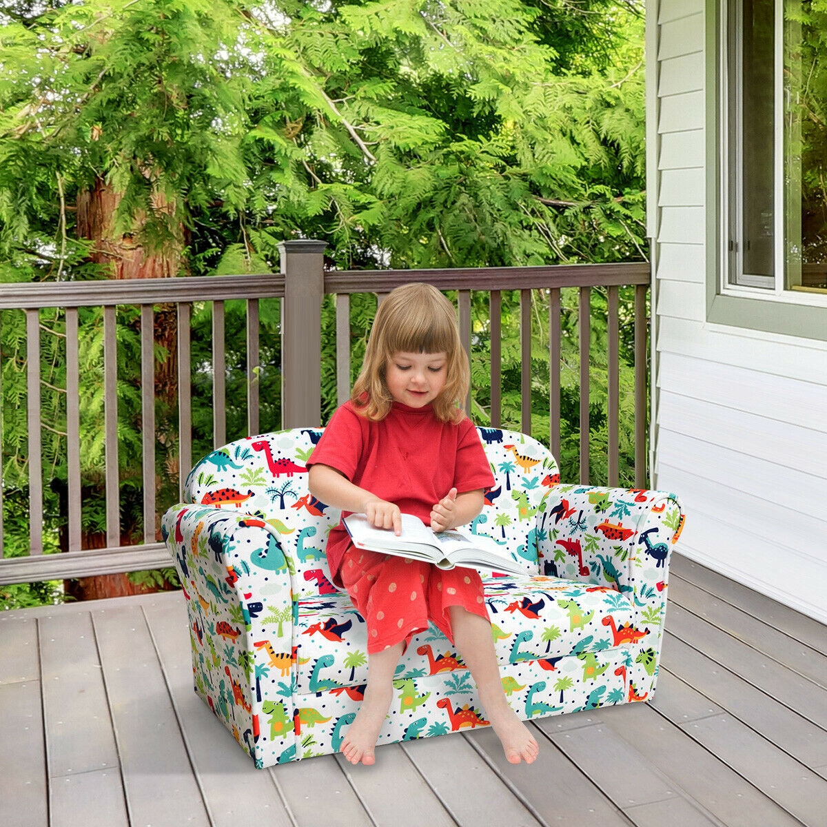 Double Kids Dinosaur Sofa Children Armrest CouchÂ