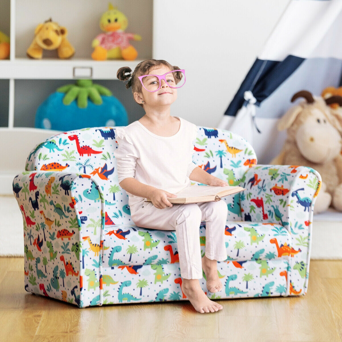 Double Kids Dinosaur Sofa Children Armrest CouchÂ