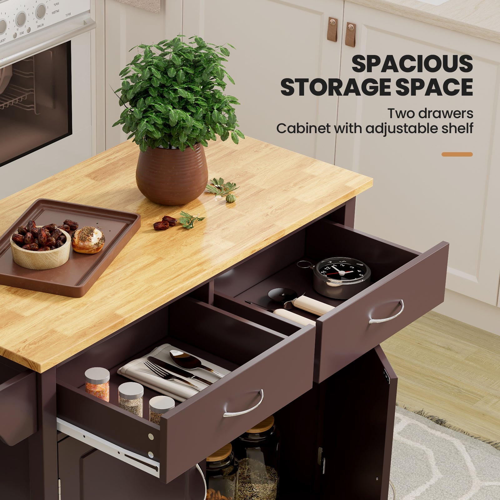 Modern Rolling Kitchen Cart Island with Wooden Top-BrownÂ