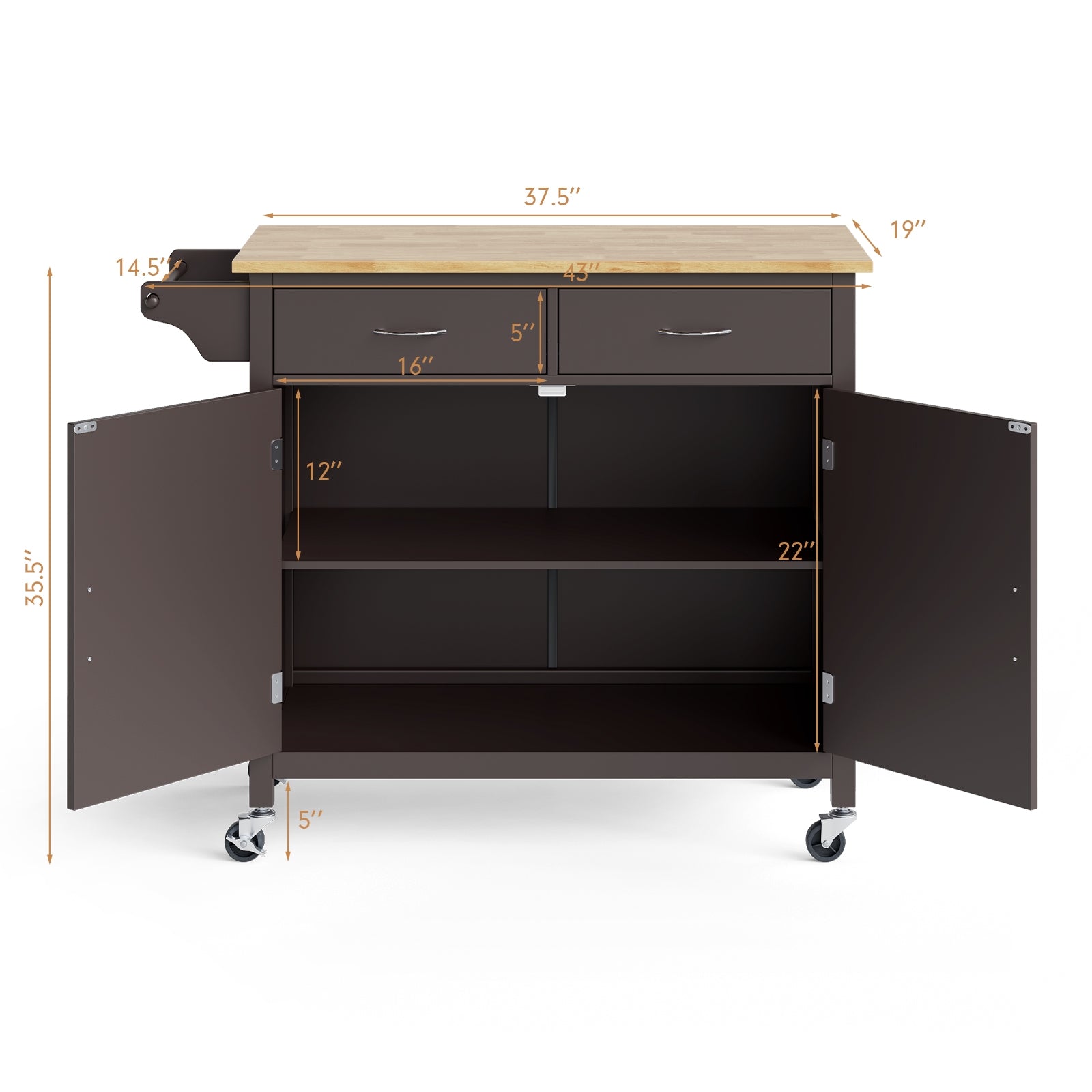 Modern Rolling Kitchen Cart Island with Wooden Top-BrownÂ