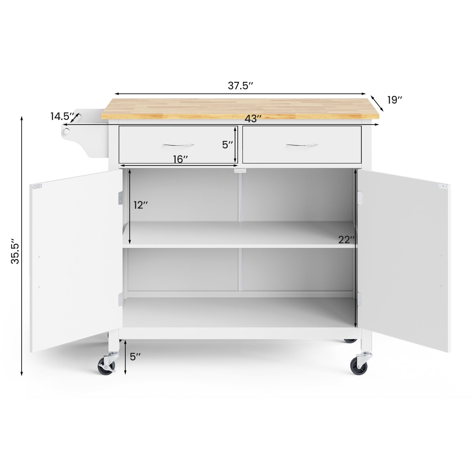 Modern Rolling Kitchen Cart Island with Wooden Top-WhiteÂ