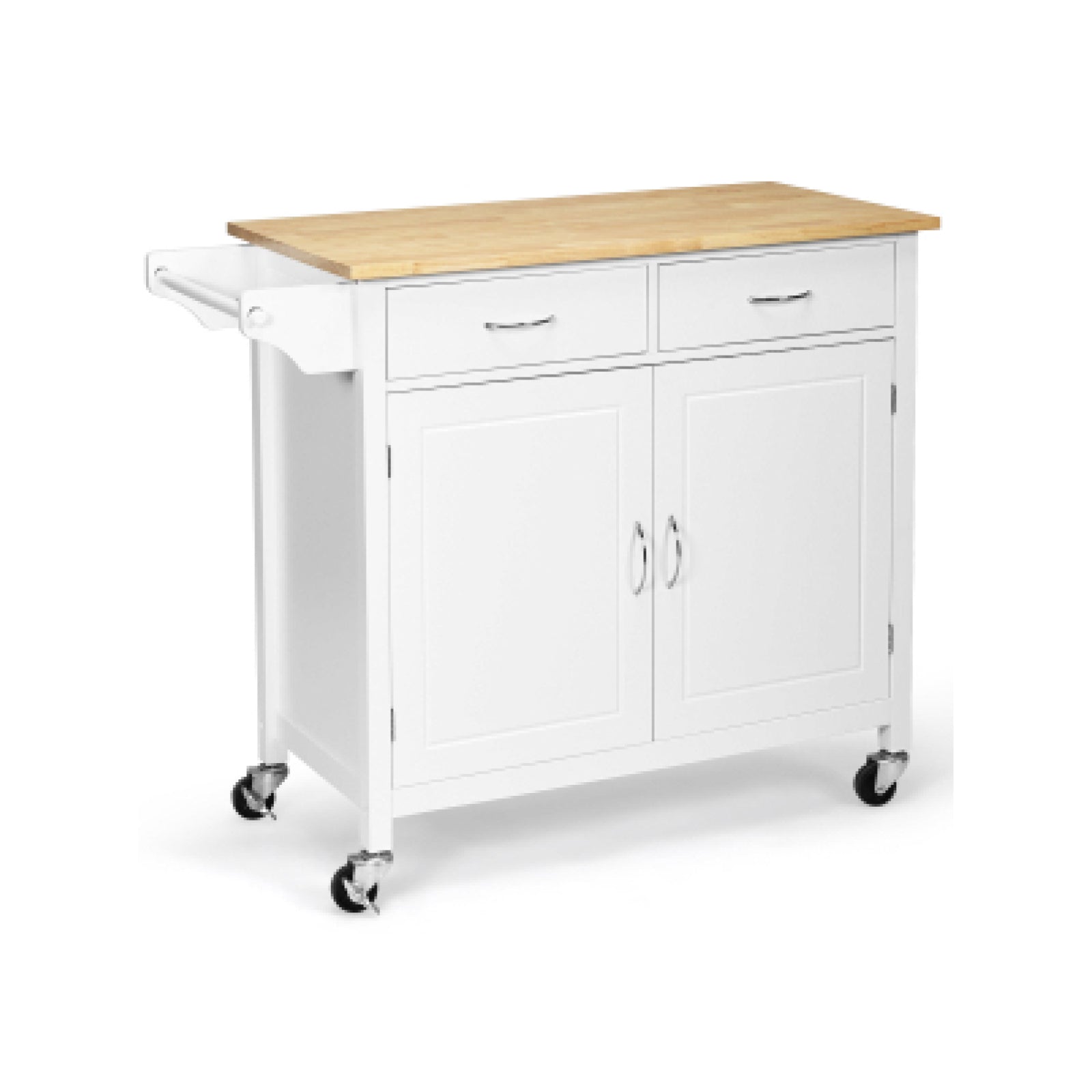 Modern Rolling Kitchen Cart Island with Wooden Top-WhiteÂ