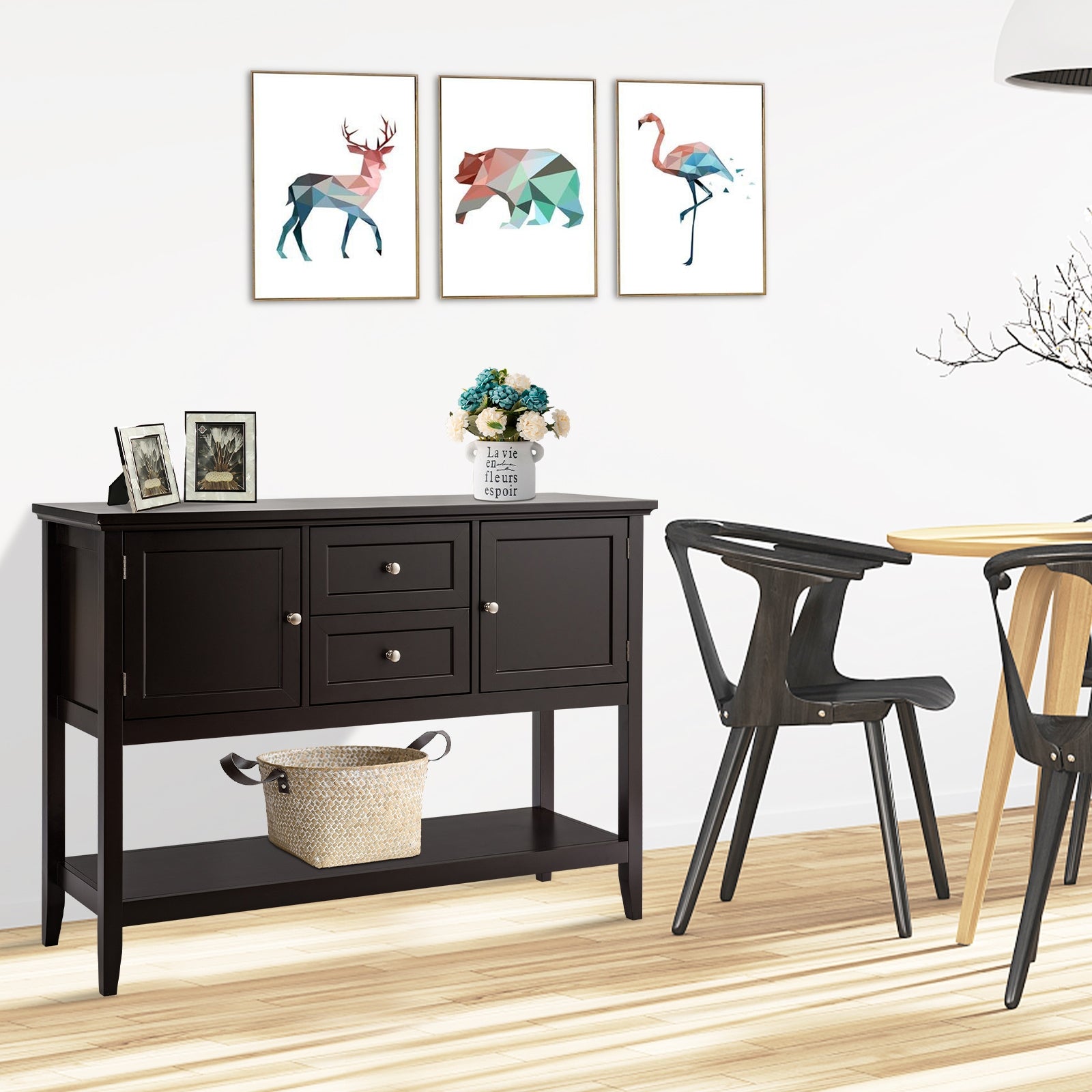 Wooden Sideboard Buffet Console Table with Drawers and Storage-BrownÂ