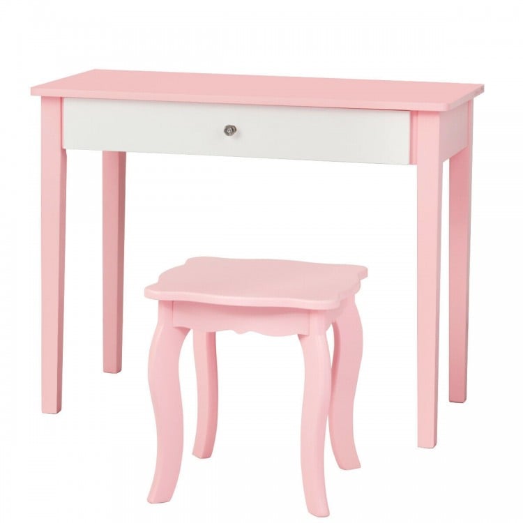 Kids Princess Make Up Dressing Table with Tri-folding Mirror and Chair-White