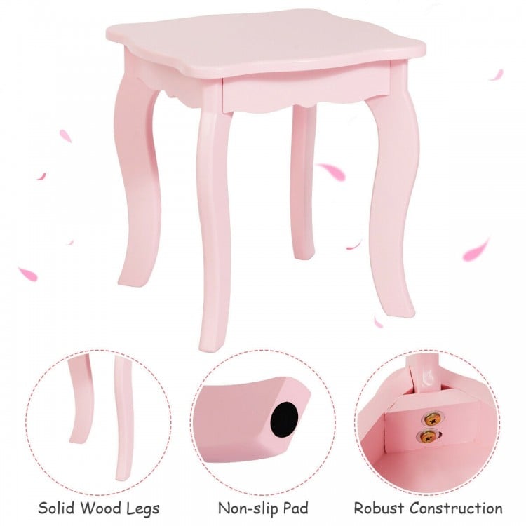 Kids Princess Make Up Dressing Table with Tri-folding Mirror and Chair-White
