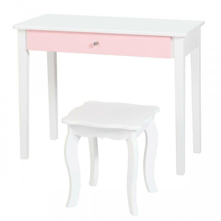 Kids Princess Make Up Dressing Table with Tri-folding Mirror and Chair-Pink
