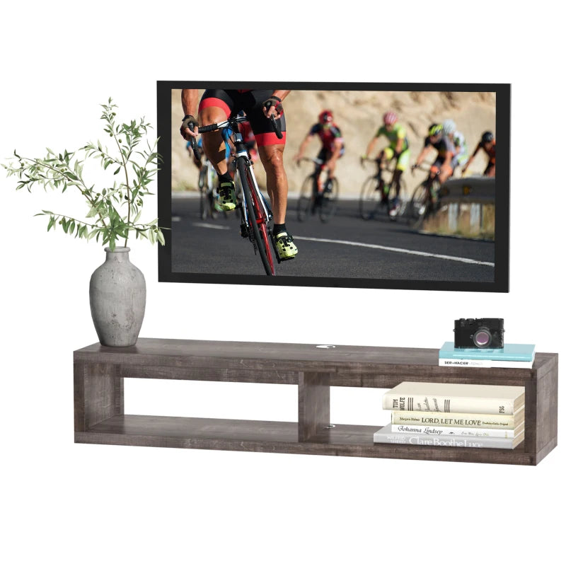 Floating TV Stand Shelf for 50" TVs, Wall Mounted Entertainment Center for Living Room, Bedroom, Media Console with Storage Shelf for Audio, Video, Dark Grey Wood Grain