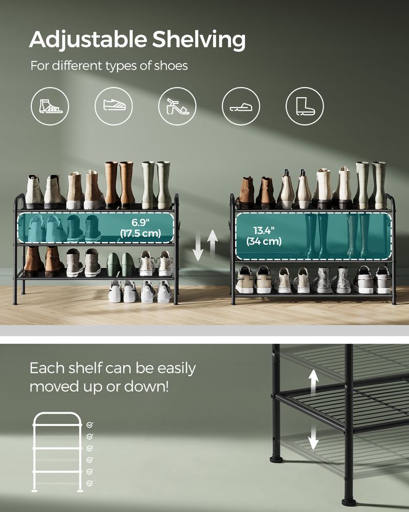 SONGMICS Shoe Rack with 4 Side Hooks, Holds 10 Pairs of Shoes