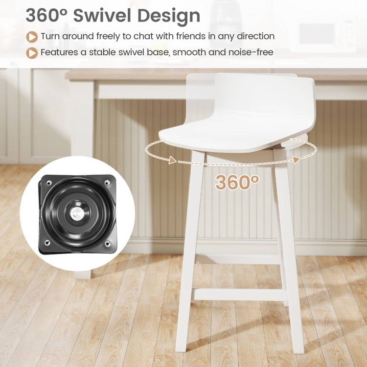 24.5 Inch Swivel Wooden Bar Stools Set of 2 with Rubber Wood Legs and Low Back-White