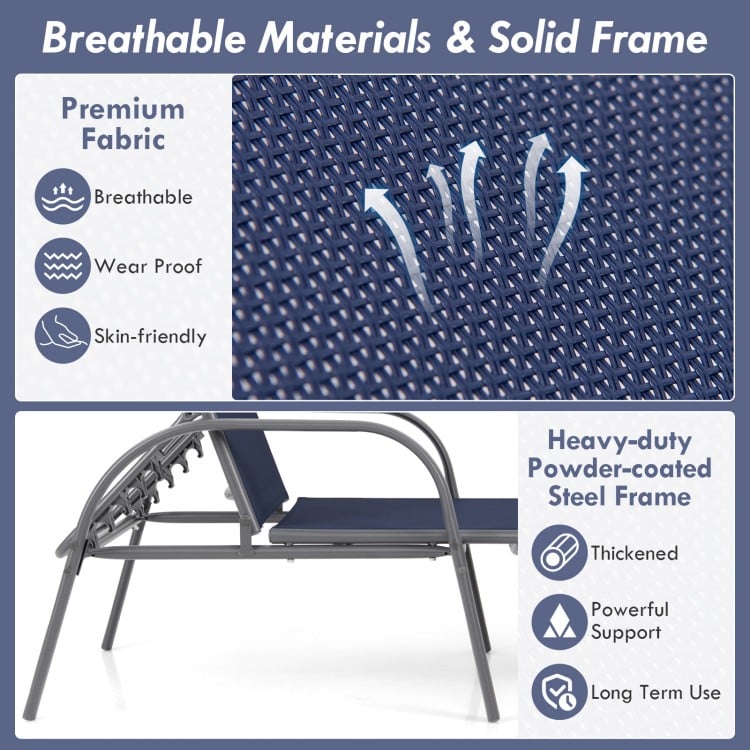 2 Pcs Outdoor Patio Lounge Chair Chaise Fabric with Adjustable Reclining Armrest-Navy
